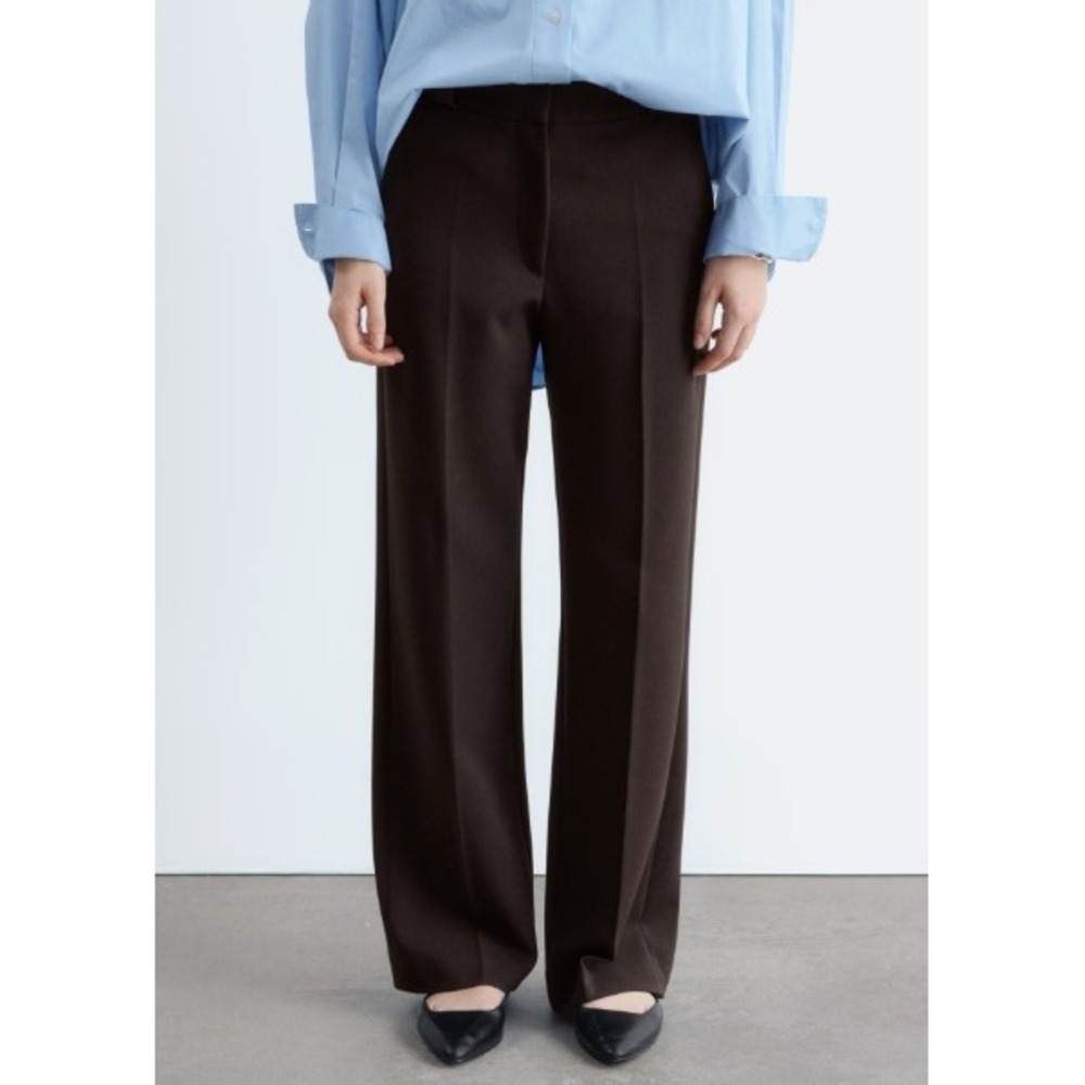& Other Stories Straight Press-Crease Trousers Brown Tailored Pant Career NWT 6